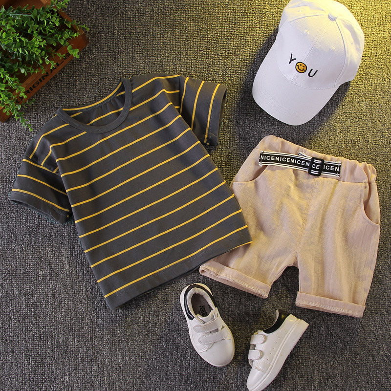 baby clothes for boys Handsome Striped Cotton Short Sleeve Shorts Two-piece Set